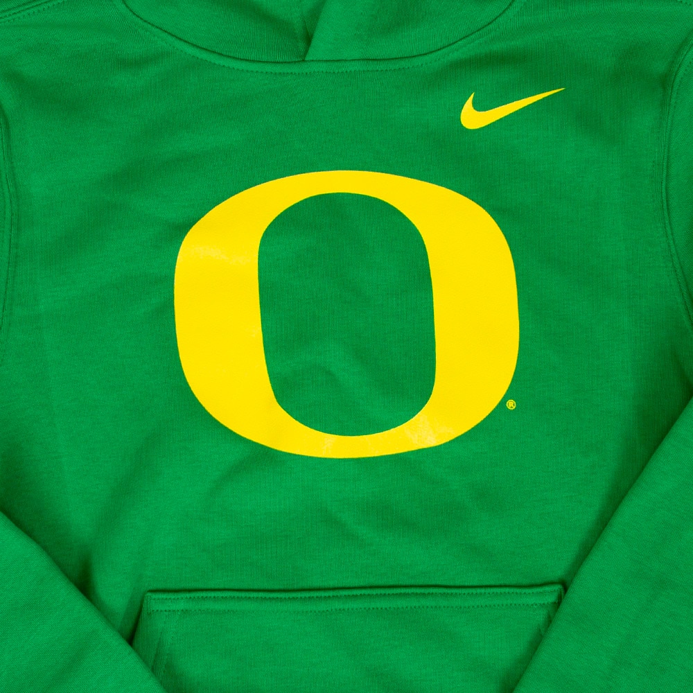Classic Oregon O, Nike, Green, Hoodie, Cotton Blend, Kids, Youth, Primary Logo, Club, Fleece, Pullover, Sweatshirt, 955879